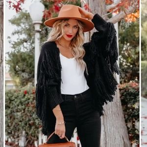 VICI Black Fringe Knit Cardigan